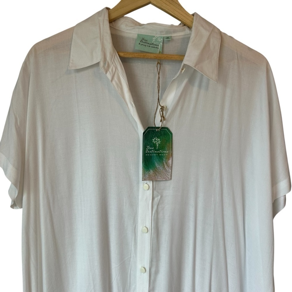 True Destinations White Button-Down Swim Cover-Up… - image 3
